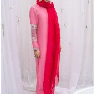 Preloved Hussain Rehar Designer Outfit – Candy Pink & Cherry Red | Size S